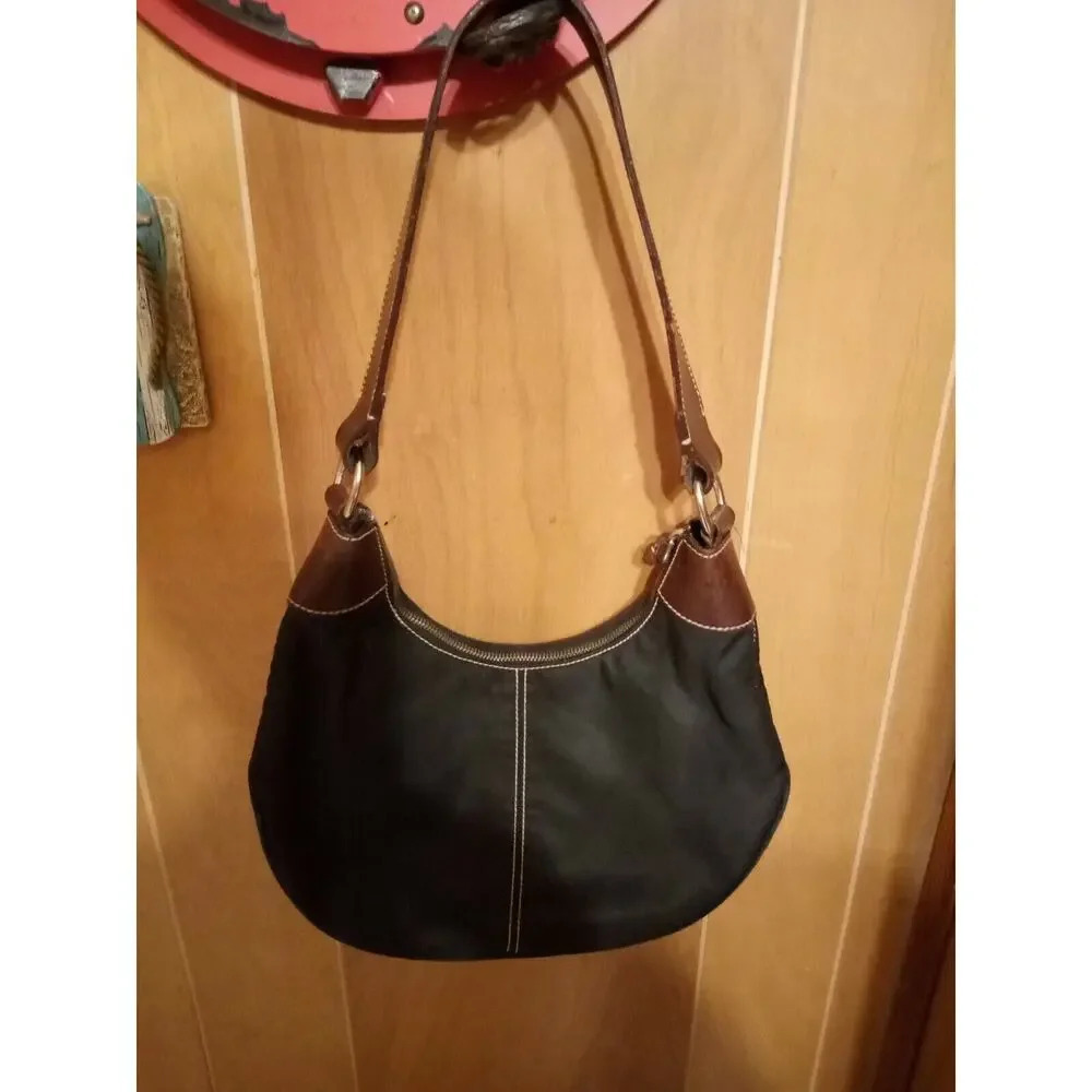 Vintage Dooney & Bourke Small Hobo Handbag Purse Nylon & Leather Trim DB Black - Picture 4 of 12